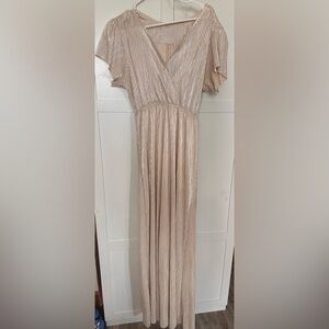 Elegant Metallic Pleated Gown - Bump Friendly